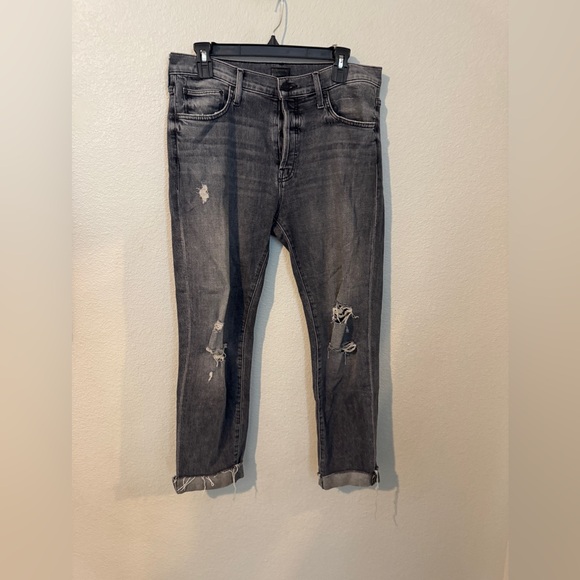 MOTHER Charcoal the Scrapper Cuff Ankle Fray Jeans